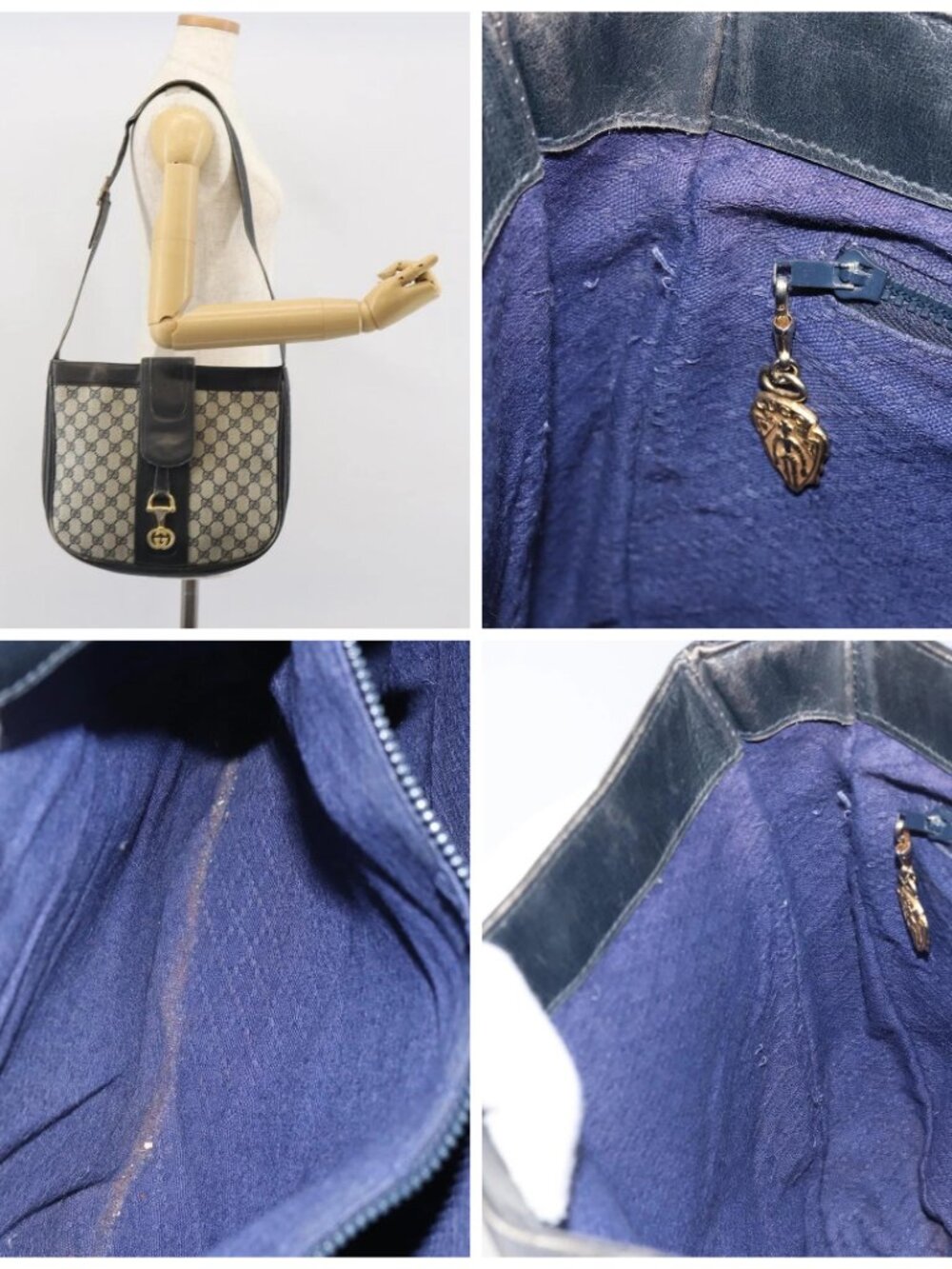 GUCCI GG Supreme Horsebit Shoulder Bag PVC Navy Gold - Picture 16 of 16